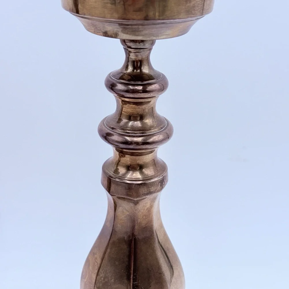 Vintage Brass Hurricane Candlesticks Pair Hobnail Milk Glass Shades 14